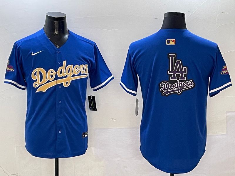 Men Los Angeles Dodgers Blank Blue Champion gold character 2025 Nike MLB Jersey style 19